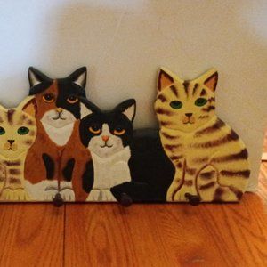 Cat Coat Hook  With Pegs for Five Items.